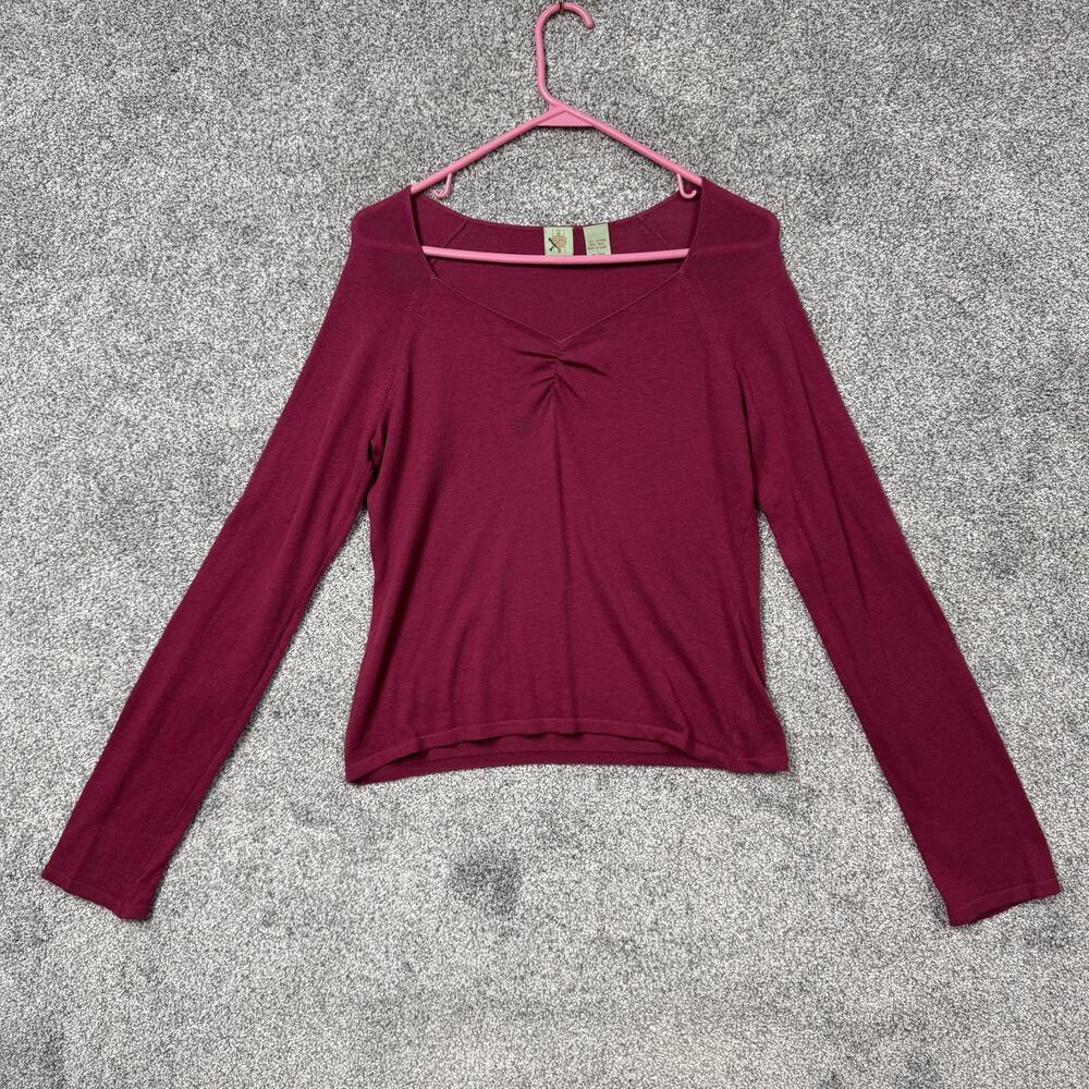 Vintage Y2K Romantic Knit Top L Fuchsia Ruched Vamp Femme Dainty Valentines Day